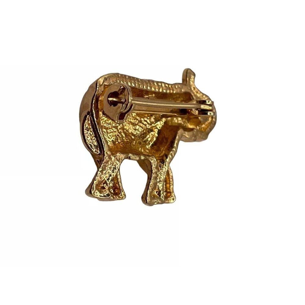 Vintage‎ Elephant Brooch Pin Pave Crystals Trunk Up Gold Tone Red Eye 1” Mini - Picture 5 of 6